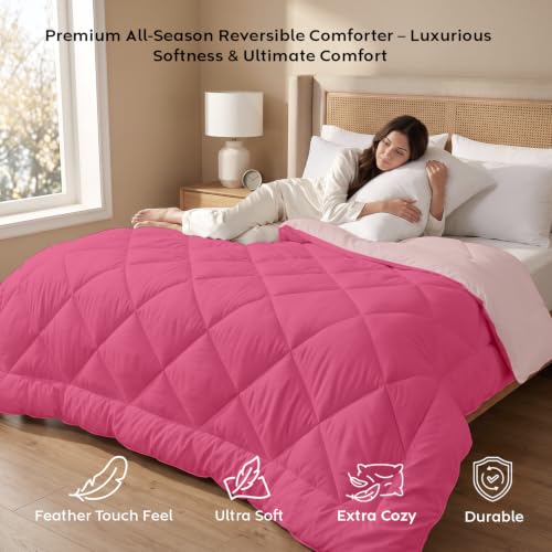 Image of AYKA Reversible Comforter 220 GSM Microfiber Reversible AC Comforter /Blanket for Winter /Quilt /Duvets for King Size Double Bed Comforter (90 * 100, Pink & Peach)