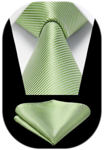 Image of HISDERN Mens Striped Ties Classic Silk Woven Tie and Pocket Square Set Formal Business Necktie Handkerchief for Wedding