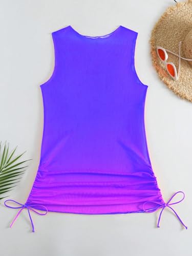 Image of ZAFUL Women Swimsuit Cover Up Dress Ombre Side Ties Sleeveless Sheer Mesh Bathing Suit Coverups Beach Dress