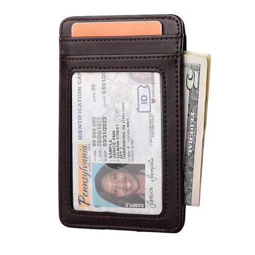 URBAN CREW Slim Leather Card Holder Wallet for Men – RFID Blocking Front Pocket Wallet, Minimalist Design for Credit Cards, Cash & Travel (Brown)2