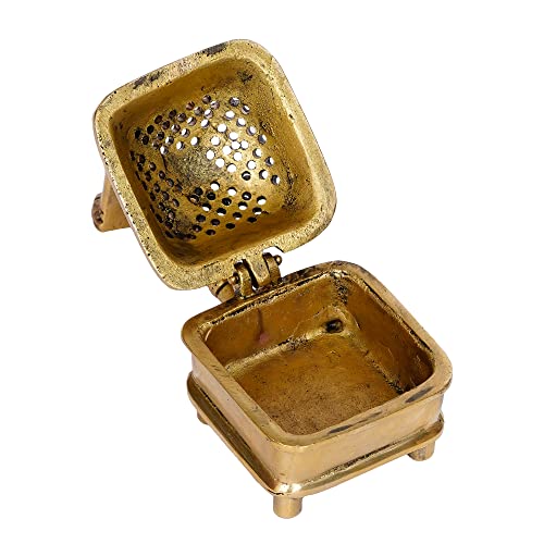 Image of eCraftIndia Golden Brass Dhoop Holder Incense Burner for Home Temple Pooja Mandir | Incense Holder Gift for Diwali Housewarming