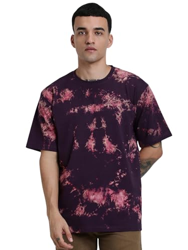 Image of Veirdo 100% Pure Cotton Round Neck Oversized Baggy Fit Drop Shoulder Cool & Cozy Tie & Dye Round Half Sleeve T-Shirt for Men (Sizes: S to 2XL)