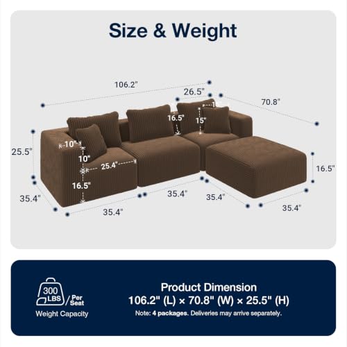 Image of Avenco 106-inch L-Shaped Modular Sectional Sofa Couch with Ottoman