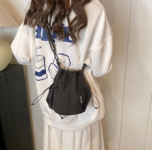 Small Drawstring Bucket Bag For Women Nylon Crossbody Purse Bag Adjustable Shoulder Strap Lightweight Travel Tote Handbags3