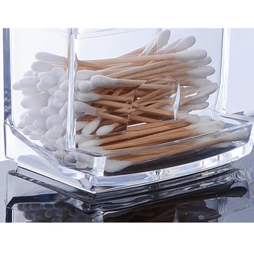 Organisateur de maquillage en acrylique - Distributeur de cotons-tiges et porte-tampons de coton - Conteneur de rangement en plastique transparent pour salle de bain et produits de beauté