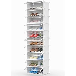 HOMIDEC Schuhregal, 10 Ebenen Schuhschrank Kunststoff-Schuhregale Organizer für Schrank Flur Schlafzimmer Eingang, Weiß & Transparent
