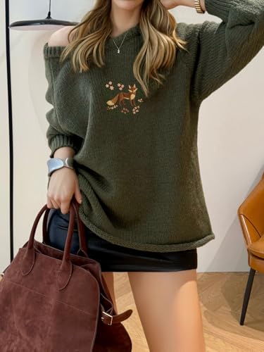 Women Casual Long Sleeve Fall Winter Sweaters Crew Neck Embroidered Knitted Oversized Pullover Loose Fit Jumper3