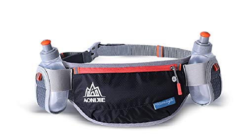 AONIJIER Running Marathon Waist Pack Belt Bum Bag Storage Pockets with 2pcs 170ml Water Bottles (black)