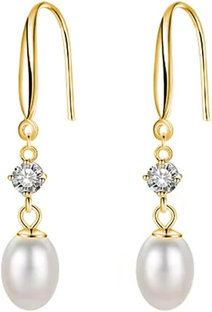SLUYNZ Solid 925 Sterling Silver Pearl Drop Earrings for Women Teens Natural Freshwater Pearl Dangle Earrings Wedding Bridal Earrings
