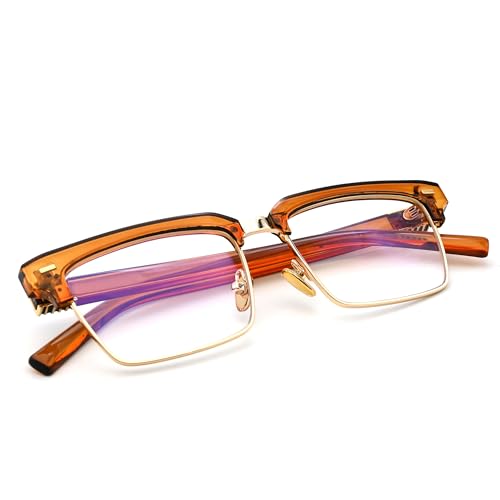 Image of Semi Rimless Rectangle Blue Light Glasses Men Women Black Square Eyewear