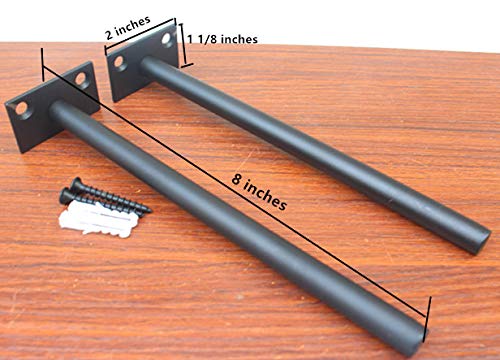 16 Pcs 8" Black Solid Steel Floating Shelf Bracket Blind Shelf Supports - Hidden Brackets For Floating Wood Shelves - Concealed Blind Shelf Support – Screws And Wall Plugs Included #TOP1