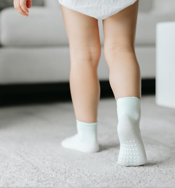 Image of JAKIDAR 12 Pack Baby Socks Cotton Crew Toddler Socks Grips Non Slip Bottom Kids Socks