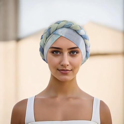 Image of DRESHOW Turban Pre-Tied Twisted Hat Thread African Head Wraps for Black Women Chemo Cancer Cap Braid Hair Cover
