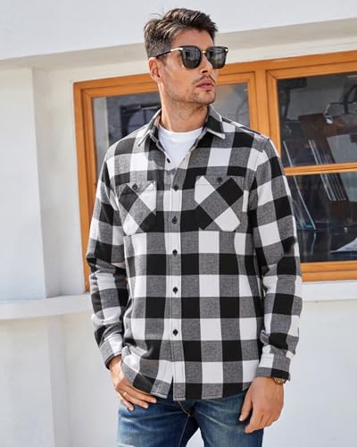 Image of WARHORSEE Flannel Shirt for Men Long Sleeve Button Down Plaid Shirts | Soft Cotton Blend for Multi-season Wear, Lightweight yet Warm, Dual buttoned storage pockets, Machine Washable Easy Care