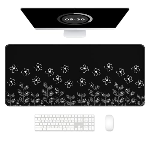 Image of Auhoahsil Desk Mat, Ultra Large Mouse Pad, XXL Gaming Mousepad, Pretty Desk Pad, Big Extended Full Size Desktop Desk Matt for Keyboard, Laptop & Computer, 35.5 x 15.7 in, Minimalist Flower Black