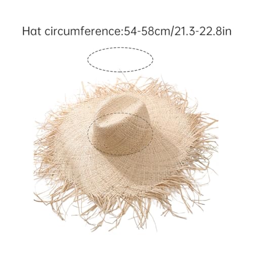 Image of Surakey Summer Straw Hat Straw Sun Hat Wide Brim Straw Hat Beach Straw Hat Tassel Straw Hat Handwoven Straw Hat for Women (Cone), 21.3in-22.8in