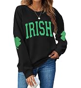 TAOHONG Women St. Patrick's Day Sweatshirts Shamrock Shirt Clover Printed Long Sleeve Irish Gift ...