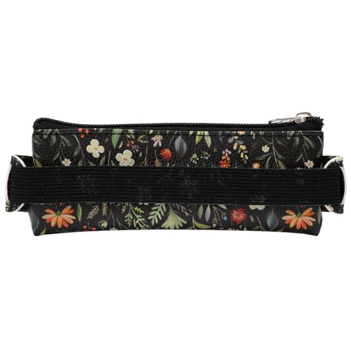 Image of Adjustable Elastic PU Pen Holder for Notebook, Stationery School Supplies Zipper Bag for Journals, Book,Planners,Black Flower,2 PCS