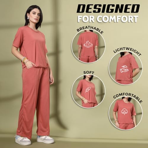 Image of CHKOKKO Casual Co ord Set For Women Stylish Summer Wear Cord Half Sleeves Round Neck Track Suit Coords Travelling Outfit Western Ladies Co ords