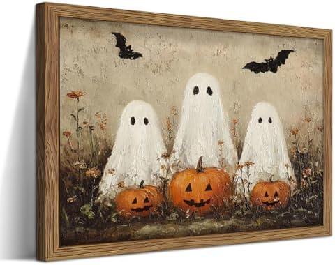 Framed Rustic Halloween Ghost Wall Art - Vintage Farmhouse Ghosts...