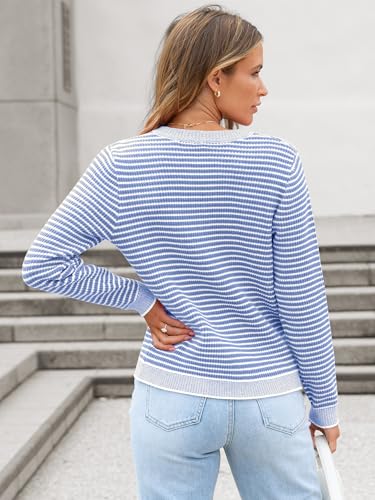 Image of ANRABESS Women's Striped Cardigan Sweaters Casual Long Sleeve Open Front Button Down Knit Cropped Jackets Fall Coat Outerwear
