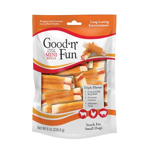 GOOD N FUN Mini Rolls Long-Lasting Treat for Small Dogs with Real Proteins Beef Hide and Premium Chicken Supports Dental Health Mental Stimulation 8 oz