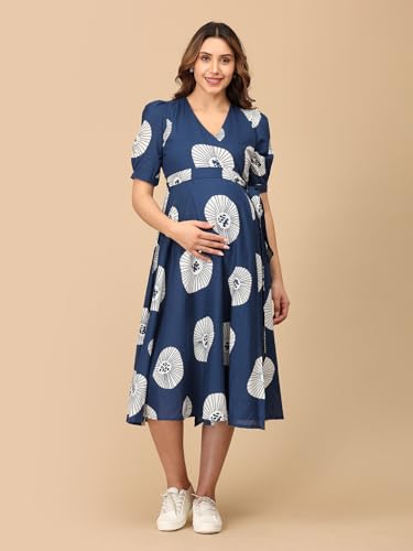 Image of The Mom Store Maternity Wrap Dress | Pre and Post Pregnancy Wear | Nursing Dress for Women | Trendy Stylish Pregnancy Friendly Dress