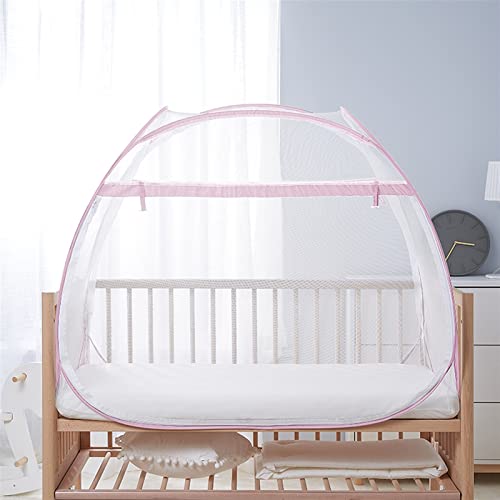Reyox Moskitonetz Bett Baldachin Pop Up Faltbare Doppelte Tür Fliegennetz Bett Anti Insektenschutz Doppelbett Moskitonetz Babybett Anti Mosquito Bites Rosa 140x70x110cm Cover