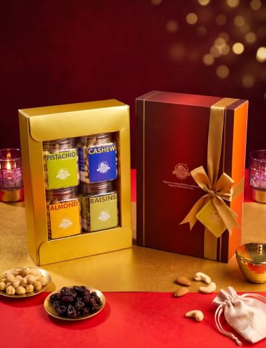 Image of Nature's Blend Exotic Dry Fruits Gift Set | Maroon New| Pack of 4 x 250g Jars | Healthy Gifting for all occassion | Afghan Raisins, Almond, Cashew, Pistachio Inshell Roasted | Perfect Corporate & Festive Dry Fruit Gift Hampers | Perfect Corporate Gift Hamper