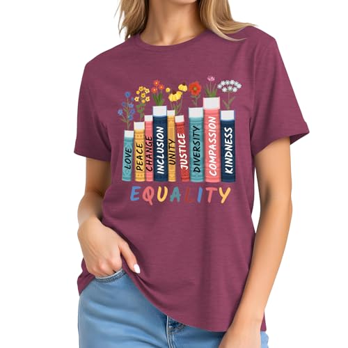 Image of Read Book Shirt for Women-Reading Teacher Tee Tops Pink Flower and Butterfly Short Sleeve Cute Book Shirt