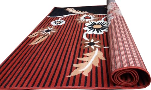 Image of Home Decore Acrylic Carpet for Your Living Room & Drawing Room Aywhere in Your Home Size - 4 X 5 Ft (RED Blck)