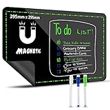 Magnetische Tafel mit Stift, Tafelblatt für Kühlschrank, A3 Magnettafel 295 x 395mm, Magnetisch Kühlschrank Kalender und Memoboard, Essensplaner Magnetisch Calendar für Kühlschrank, Schwarz