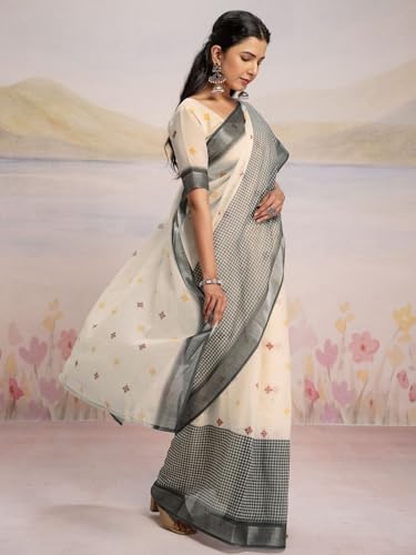 Image of Satrani Women's Linen Printed Ready To Wear Saree with Unstitched Blouse Piece