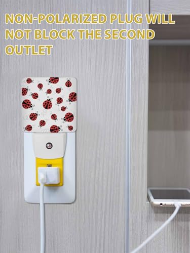 Image of Nightlight Plug in LED Lights for Bedroom, Red Ladybug Pattern Night Lights Plug into Wall with Light Sensors Room Decor for Nursery Children Kids Boys Girls
