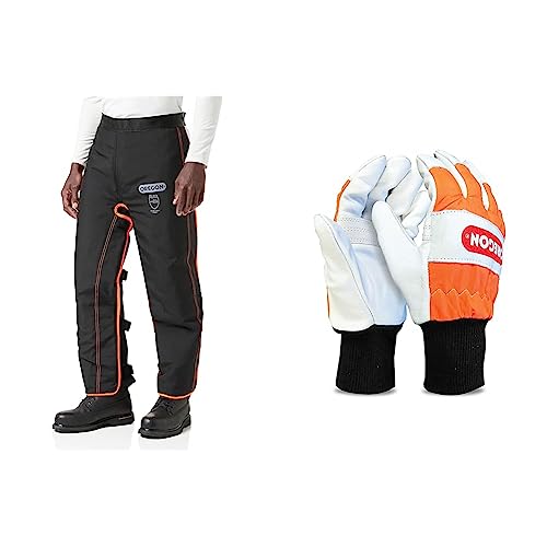 OREGON Universal Type A Chainsaw Safety Leggings, Adjustable Protective Chaps Trousers - Front Protection Only (575780) & Medium Chainsaw Gloves