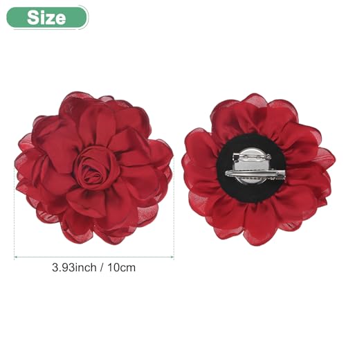 Image of M METERXITY Rose Flower Brooches and Pins for Women, Lapel Pins Dainty Satin Fabric Big Camellia Hair Flowers Clips for Wedding /Parties /Clothes /Jewelry