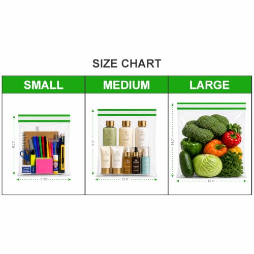 Image of Shalimar Magic Zipper Bags | Medium (24.5 cm x 28 cm) | Pack of 15 Bags | Ziplock /Vegetable /Fruit /Fridge /Multi-Purpose Storage Bag | Reusable & Reclosable Magic Seal | Crystal Clear Flim