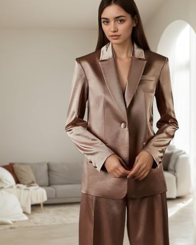 Satin Womens Tuxedo Suit Set 3 Piece 1 Button Pant Suits for Women Casual Notch Lapel Blazer Vest Pants4