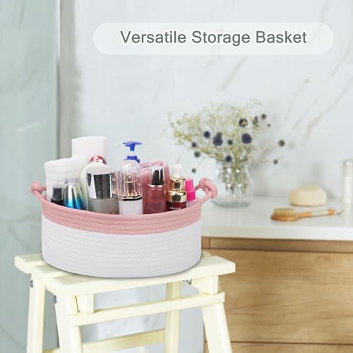 Image of COMSE Small Gift Basket Empty with Bag & Ribbons, Dusty Pink & White