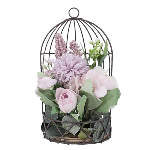 Support pot de fleur cage oiseaux violet | Déco table vintage romantique jardin