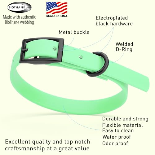 Image of Dogline Biothane Waterproof Dog Collar Strong Coated Nylon Webbing with Black Hardware Odor- Proof for Easy Care Easy to Clean High Performance Fits Small Medium or Large Dogs, Sea Foam Green
