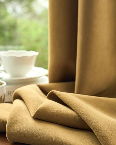 Image of Graywind Motorized Curtains with Track, Room Darkening Smart Curtains, Rechargeable Curtains Compatible with Alexa & Remote Control for Large Windows, Custom Drapes Up to 220 inch, Canvas (Mustard)