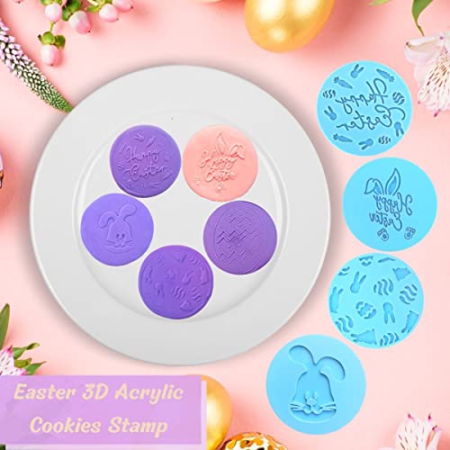 Crethinkaty Easter Cookie Stamp Happy Easter Rabbit Shapes 3D Design Fondant Embosser For Biscuit, Fondant,Decorating Cake,Sugar,Cupcake #TOP4
