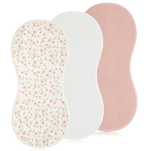 Image of Hahafelt 3 Pcs Changing Pad Liners Fits in Peanut Shape Changing Pad Waterproof Diaper Mats Organic Cotton Peanut Mats are Warm on a Baby's Back, Washable Reusable(Beautiful Style,Pink)
