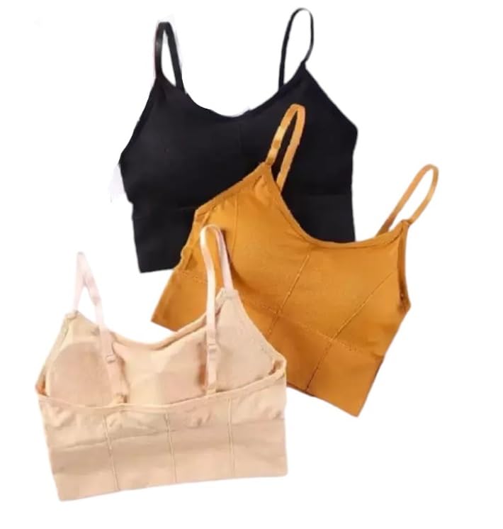 Women's Cotton Wire-Free Full Coverage Lightly Padded Sports Bra - Comfortable & Supportive Everyday Wear - Pack of 3 (Size- 30, Black, Yellow, Beige)-image-45