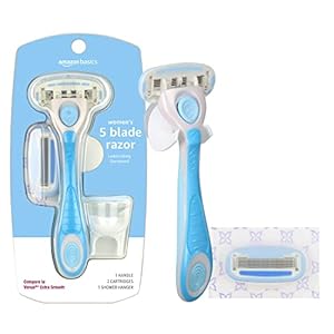 Amazon Basics 5-Blade Razor for Women, Handle, 2 Cartridges & Shower Hanger (Cartridges fit Amazon Basics Razor Handles only) (Previously Solimo)
