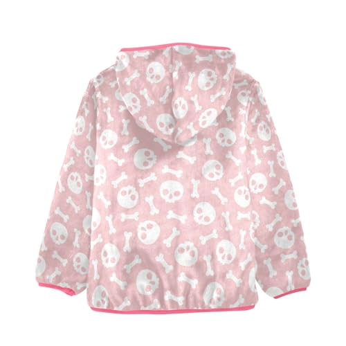 Dog Bone Skull Toddler Fleece Jacket Baby Girls Hooded Zipper Long Sleeve Thick Warm Outerwear 3-10 Years2