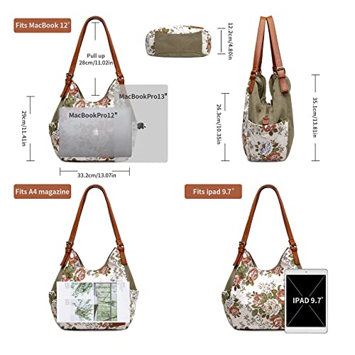 Image of Worldlyda Women Canvas Hobo Purse Multi Pocket Tote Shopper Shoulder Bag Casual Top Handle handbag with Embroidery Ethnic