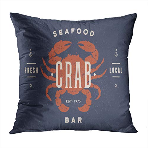 Suike Throw Pillow Cover Crab Seafood Vintage Label Hidden Zipper Home Sofa Decorative