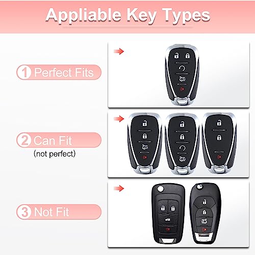 Image of Pangpai Pink Key Fob Cover for Chevy, Soft TPU Key Case Protection with Bling Keychain Fit for Chevrolet Equinox Malibu Camaro Traverse
